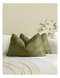 Chenille Grid Cushion Covers in Olive Green 2 Pack (30x50cm)