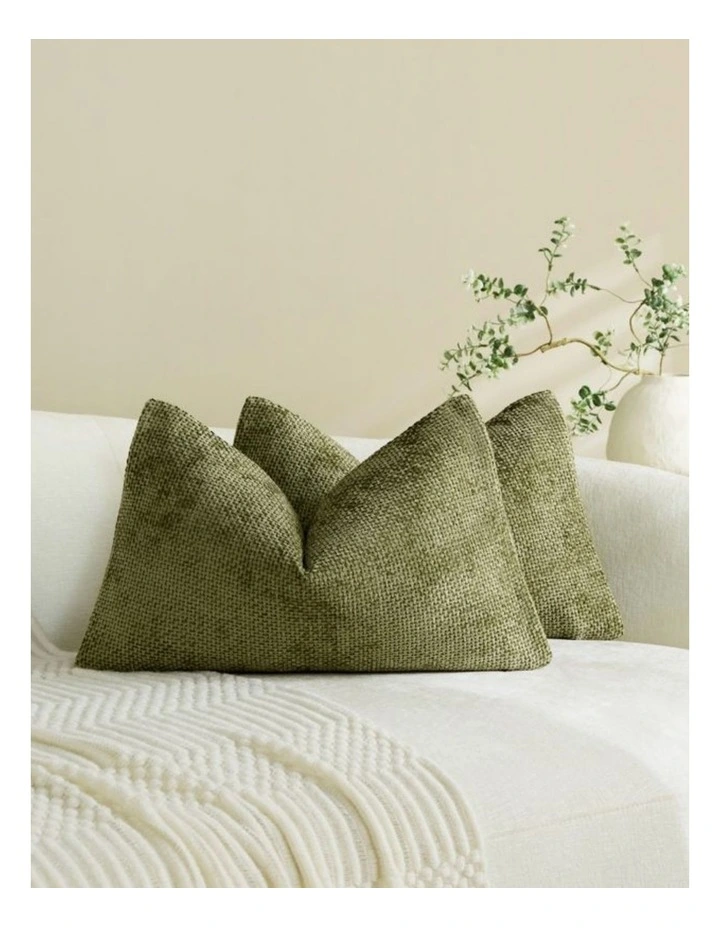 Chenille Grid Cushion Covers in Olive Green 2 Pack (30x50cm) image 1