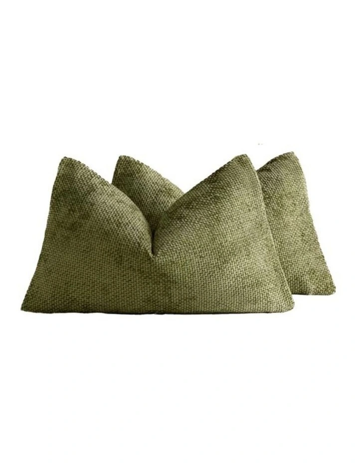 Chenille Grid Cushion Covers in Olive Green 2 Pack (30x50cm) image 2