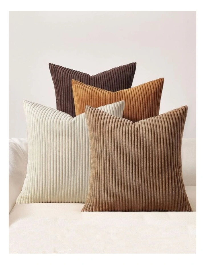Corduroy Velvet Cushion Covers in Brown Set of 4 (45x45cm) image 1