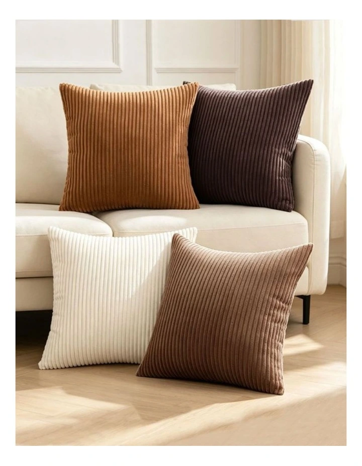 Corduroy Velvet Cushion Covers in Brown Set of 4 (45x45cm) image 4