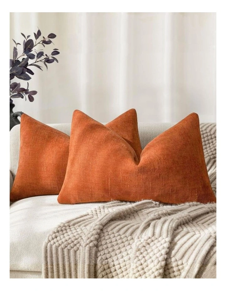 Chenille Haze Cushion Covers in Burnt Orange 2 Pack (30x50cm) image 1