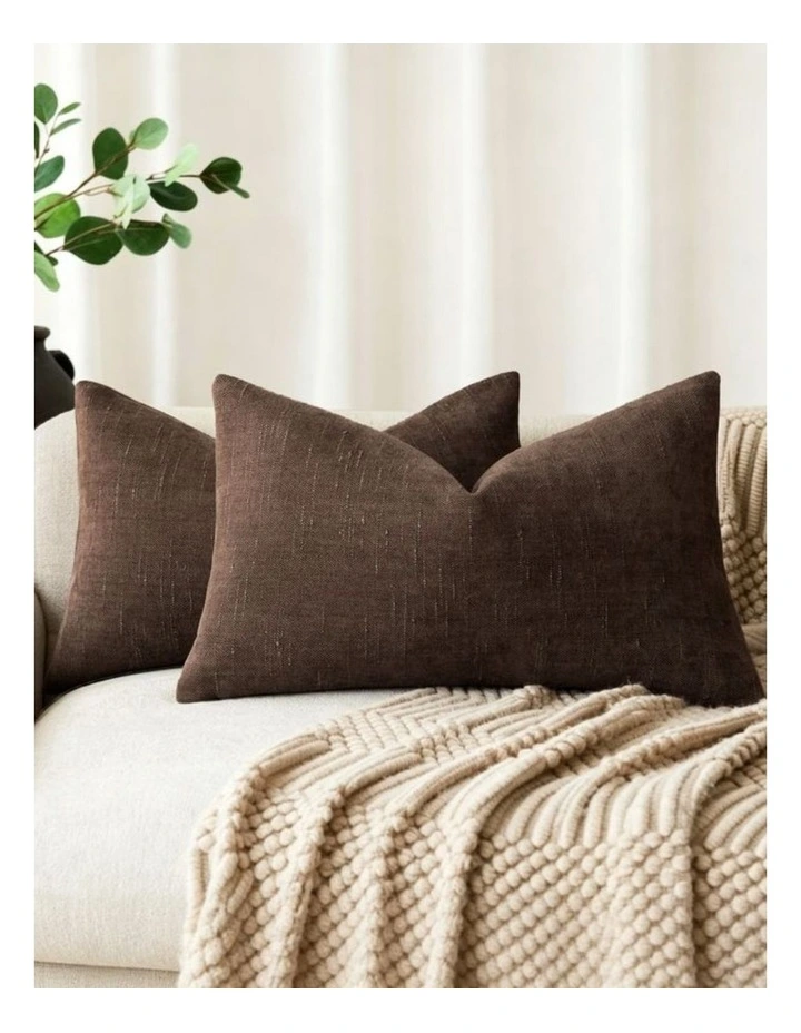 Chenille Haze Cushion Covers in Coffee 2 Pack (30x50cm) image 1