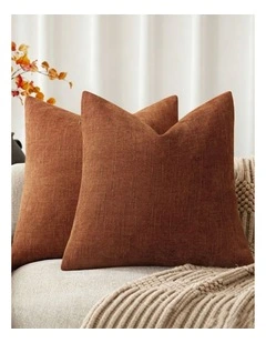 Chenille Haze Cushion Covers in Rust 2 Pack (45x45cm)