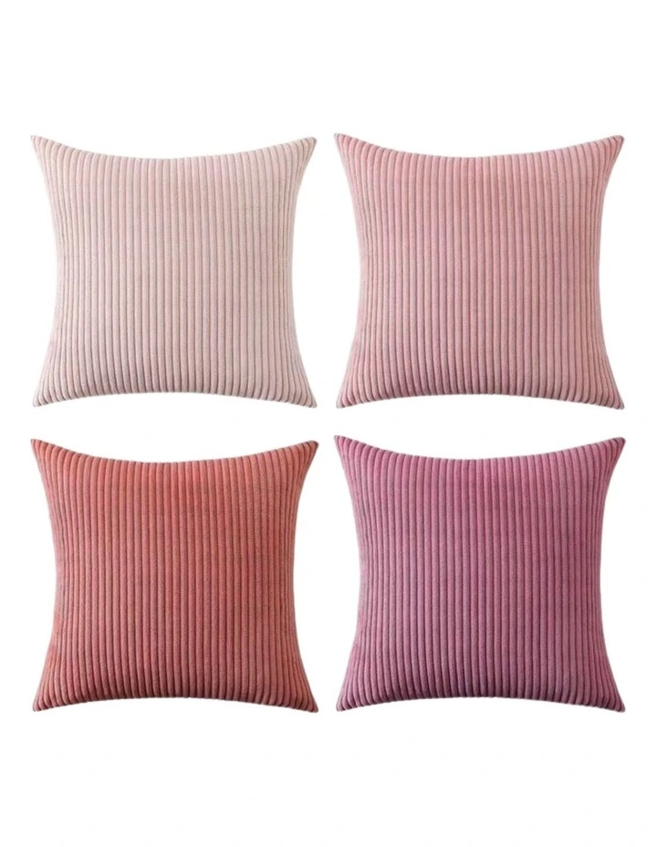 Corduroy Velvet Cushion Covers in Pink Set of 4 (50x50cm) image 4