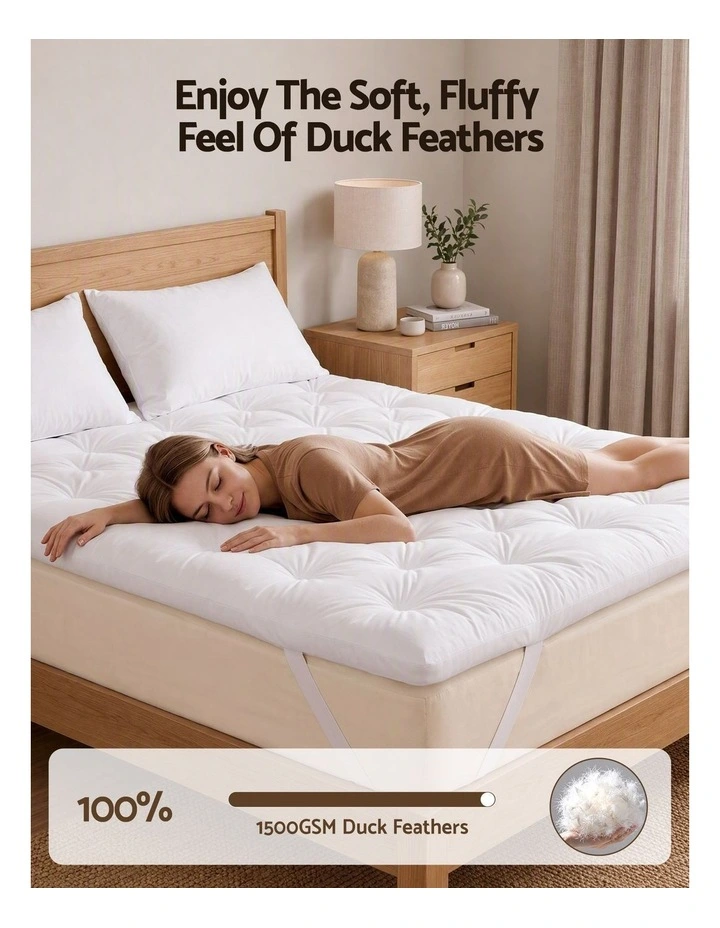 Giselle Queen Pillow Top Mattress Topper 1300GSM White Duck Feather For Old Bed Upgrade 5cm Thick image 5