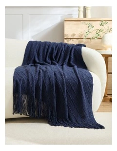 GIOIA CASA Micro Plush Diamond Knitted Throw in Navy Blue