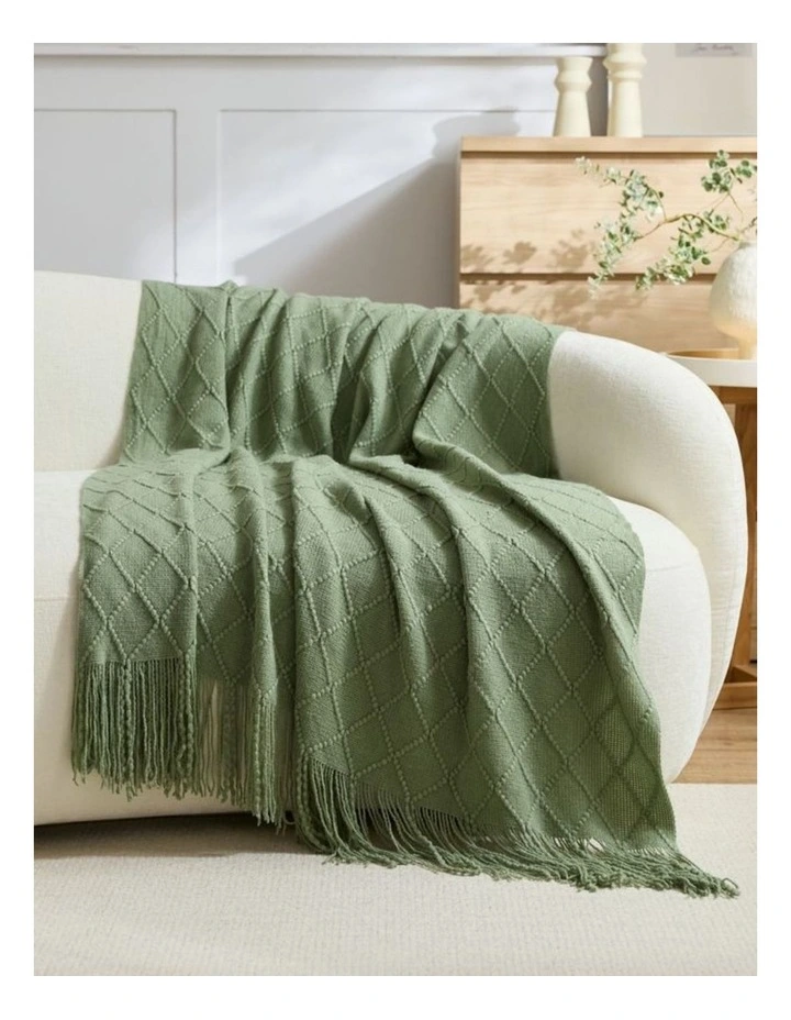 GIOIA CASA Micro Plush Diamond Knitted Throw in Sage image 1