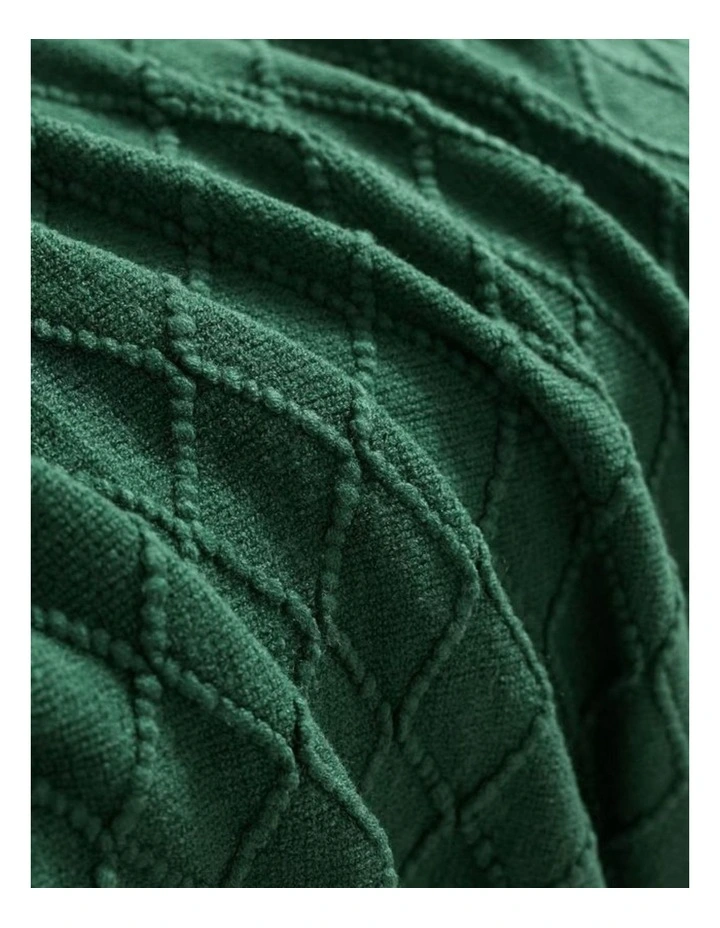 GIOIA CASA Micro Plush Diamond Knitted Throw in Forest Green image 2