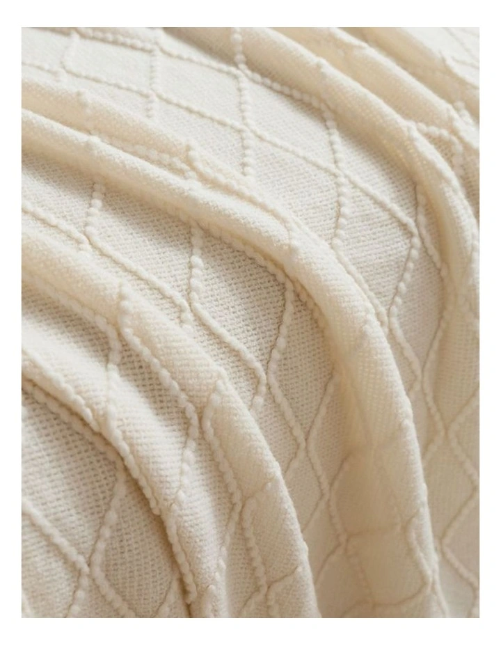 GIOIA CASA Micro Plush Diamond Knitted Throw in Snow image 2