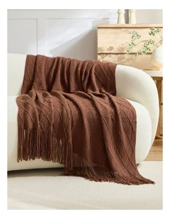 GIOIA CASA Micro Plush Diamond Knitted Throw in Brown
