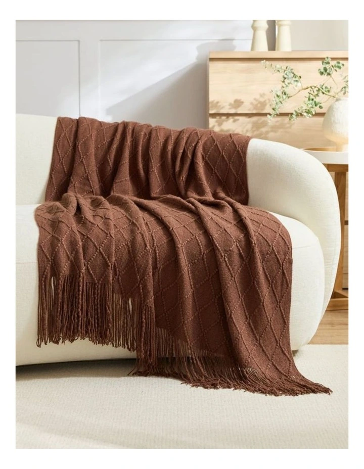 GIOIA CASA Micro Plush Diamond Knitted Throw in Brown image 1