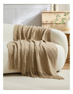 GIOIA CASA Micro Plush Diamond Knitted Throw in Natural