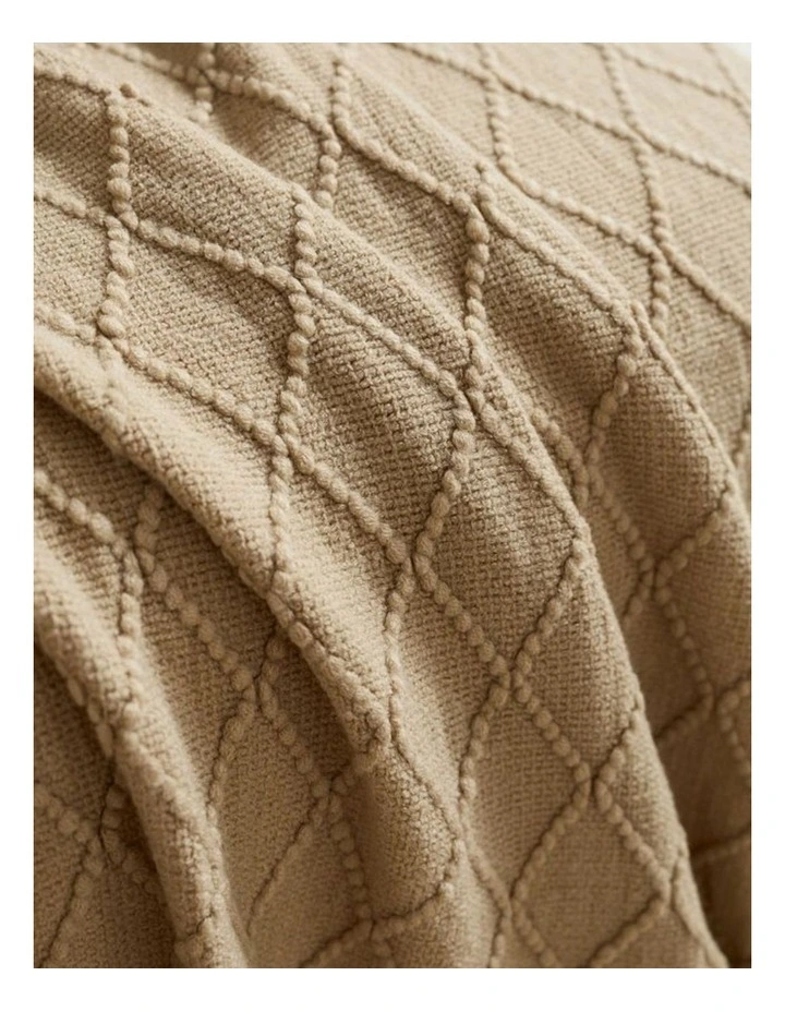 GIOIA CASA Micro Plush Diamond Knitted Throw in Natural image 2