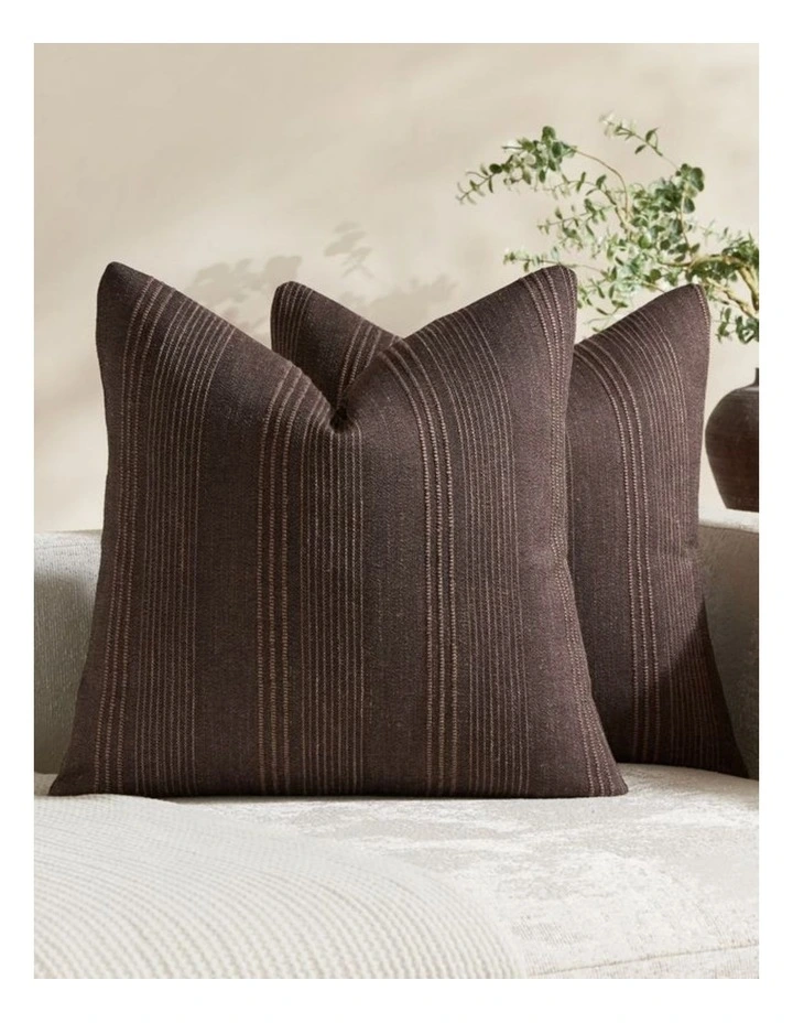 GIOIA CASA Linen Blend Striped Cushion Covers in Dark Brown 2 Pack (45x45cm) image 1