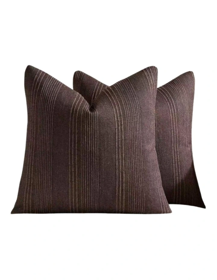 GIOIA CASA Linen Blend Striped Cushion Covers in Dark Brown 2 Pack (45x45cm) image 4