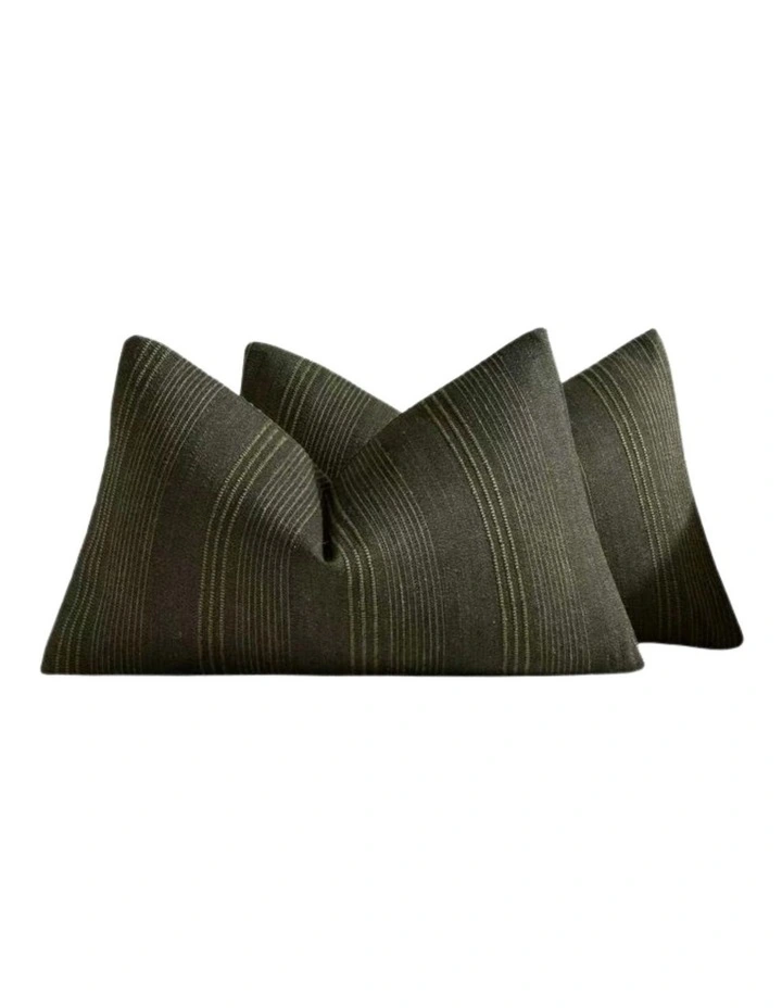 GIOIA CASA Linen Blend Striped Cushion Covers in Olive 2 Pack (30x50cm) image 4