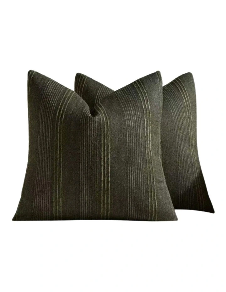 GIOIA CASA Linen Blend Striped Cushion Covers in Olive 2 Pack (45x45cm) image 4