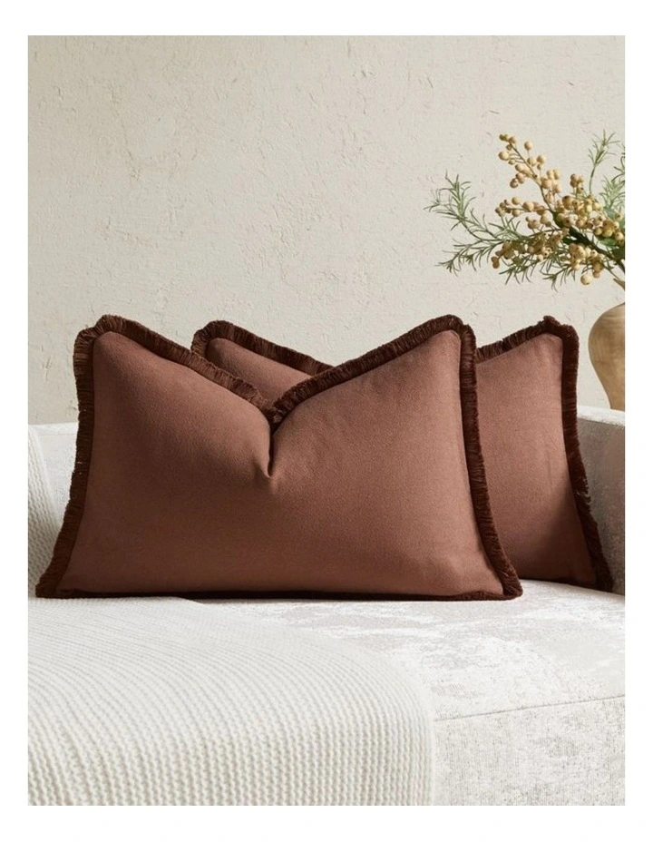 GIOIA CASA Linen-Cotton Cushion Covers with Tassels in Cocoa 2 Pack (30x50cm) image 1