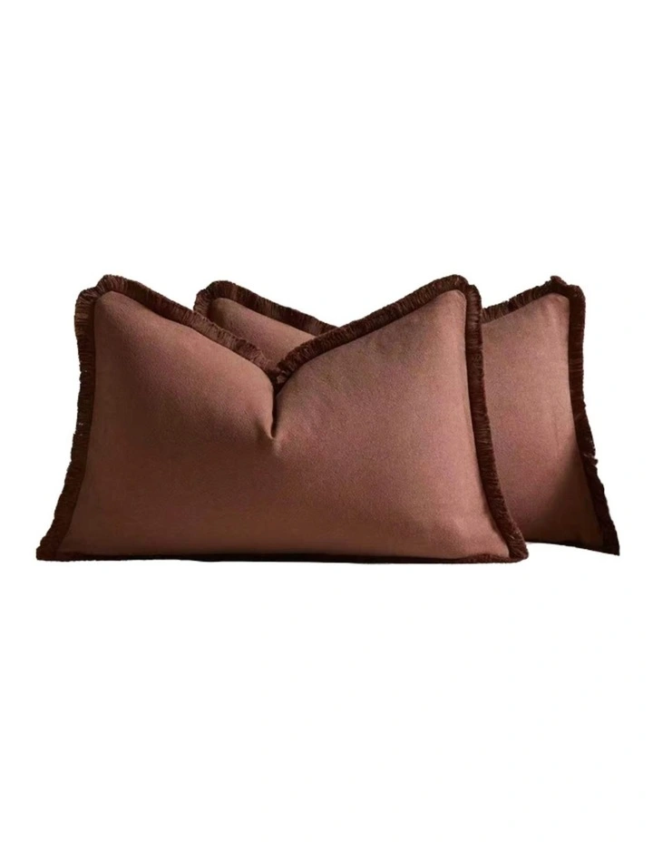 GIOIA CASA Linen-Cotton Cushion Covers with Tassels in Cocoa 2 Pack (30x50cm) image 4
