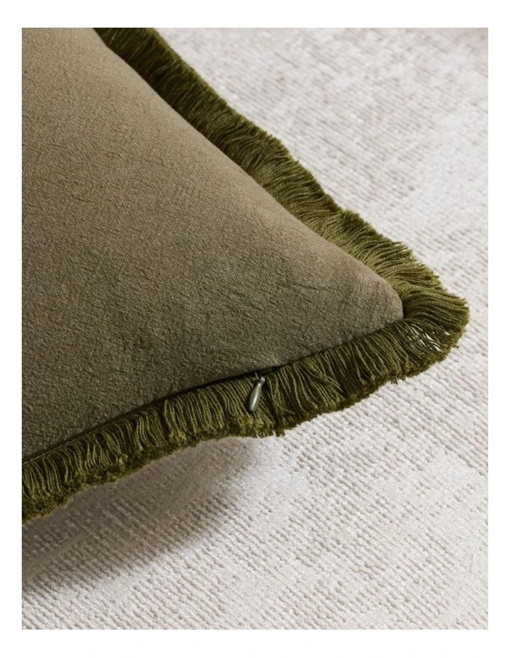 GIOIA CASA Linen-Cotton Cushion Covers with Tassels in Olive 2 Pack (30x50cm) image 3