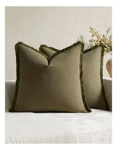 GIOIA CASA Linen-Cotton Cushion Covers with Tassels in Olive 2 Pack (45x45cm)
