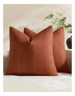 GIOIA CASA Linen Blend Striped Cushion Covers in Terracotta 2 Pack (45x45cm)