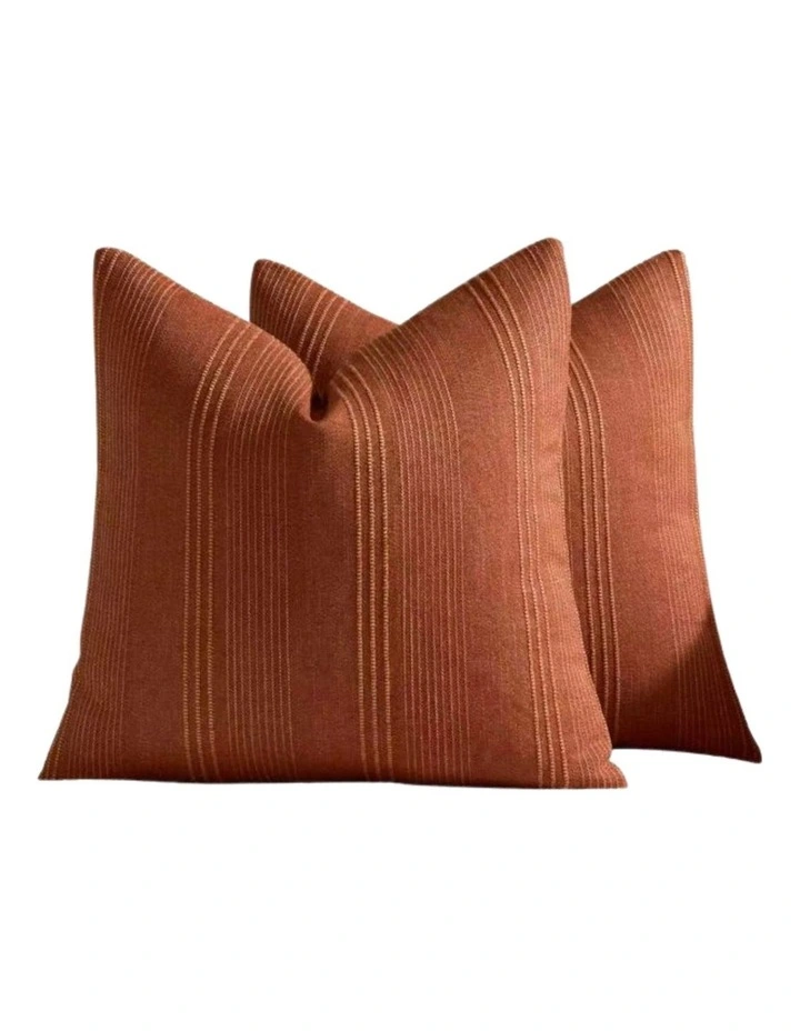 GIOIA CASA Linen Blend Striped Cushion Covers in Terracotta 2 Pack (45x45cm) image 4