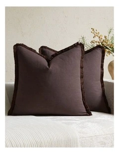 GIOIA CASA Linen-Cotton Cushion Covers with Tassels in Dark Brown 2 Pack (45x45cm)