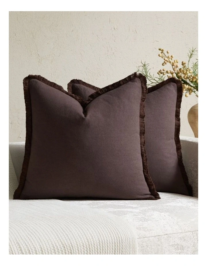 GIOIA CASA Linen-Cotton Cushion Covers with Tassels in Dark Brown 2 Pack (45x45cm) image 1