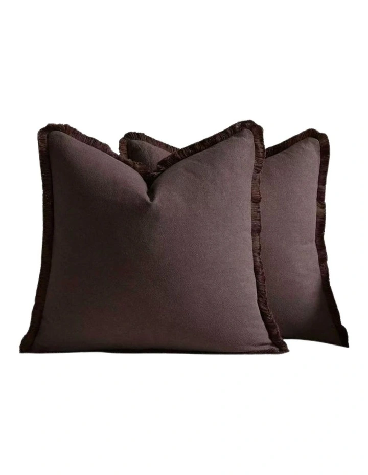 GIOIA CASA Linen-Cotton Cushion Covers with Tassels in Dark Brown 2 Pack (45x45cm) image 4