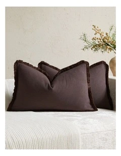 GIOIA CASA Linen-Cotton Cushion Covers with Tassels in Dark Brown 2 Pack (30x50cm)