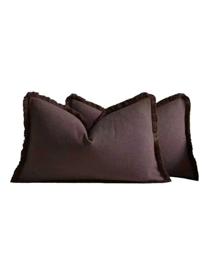 GIOIA CASA Linen-Cotton Cushion Covers with Tassels in Dark Brown 2 Pack (30x50cm) image 4