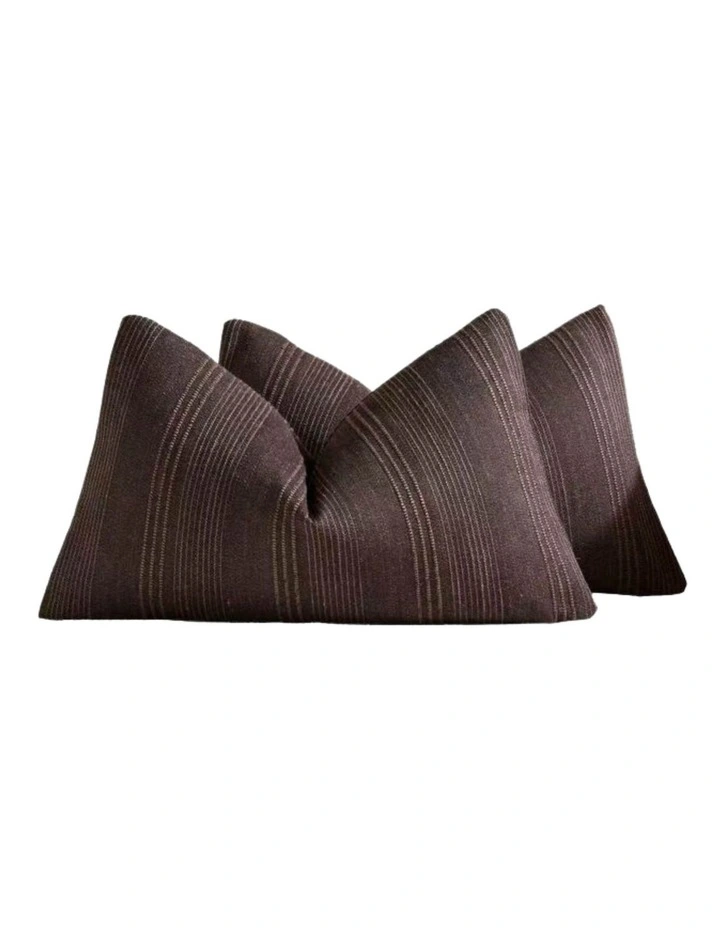 GIOIA CASA Linen Blend Striped Cushion Covers in Dark Brown 2 Pack (30x50cm) image 4