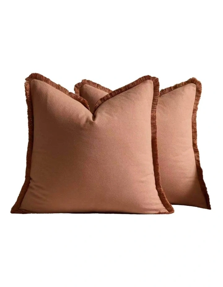 GIOIA CASA Linen-Cotton Cushion Covers with Tassels in Terracotta 2 Pack (45x45cm) image 4