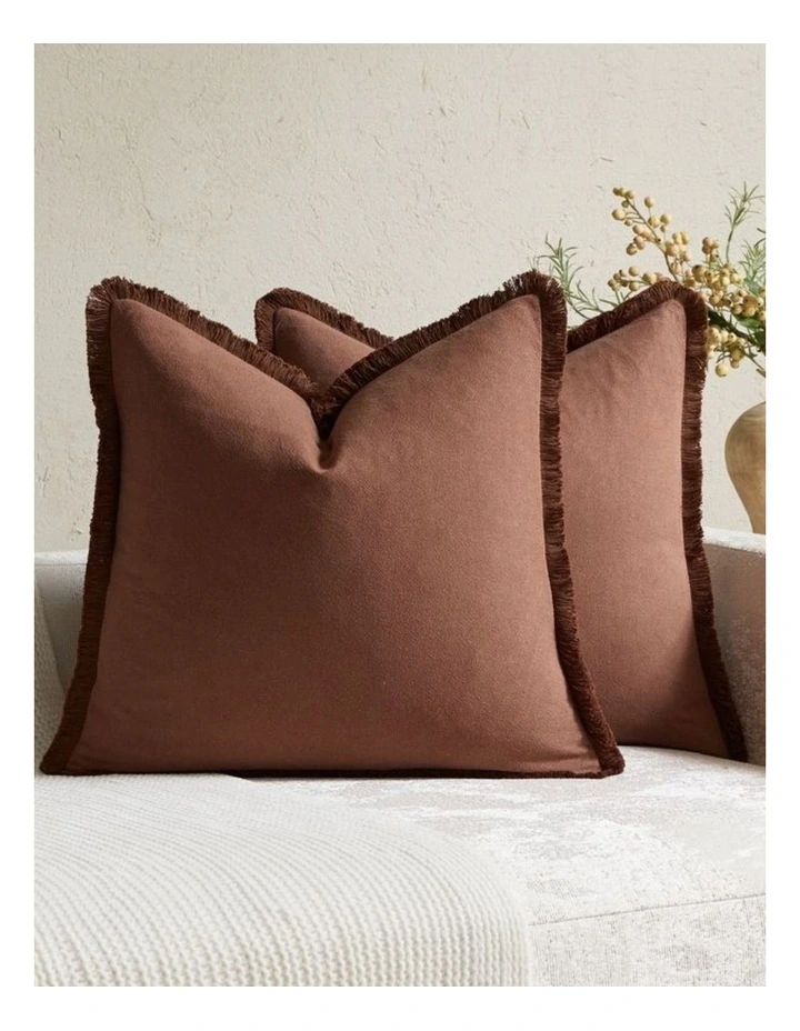 GIOIA CASA Linen-Cotton Cushion Covers with Tassels in Cocoa 2 Pack (45x45cm) image 1