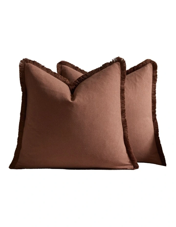 GIOIA CASA Linen-Cotton Cushion Covers with Tassels in Cocoa 2 Pack (45x45cm) image 4