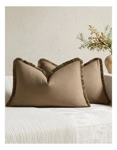GIOIA CASA Linen-Cotton Cushion Covers with Tassels in Taupe 2 Pack (30x50cm)