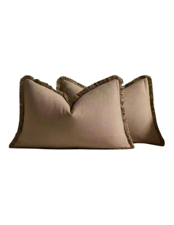 GIOIA CASA Linen-Cotton Cushion Covers with Tassels in Taupe 2 Pack (30x50cm) image 4