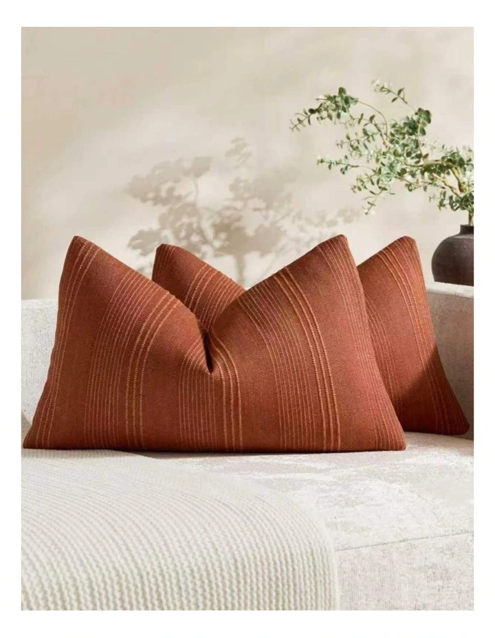 GIOIA CASA Linen Blend Striped Cushion Covers in Terracotta 2 Pack (30x50cm) image 1
