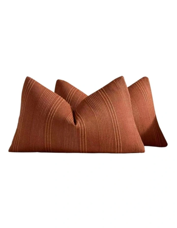 GIOIA CASA Linen Blend Striped Cushion Covers in Terracotta 2 Pack (30x50cm) image 4
