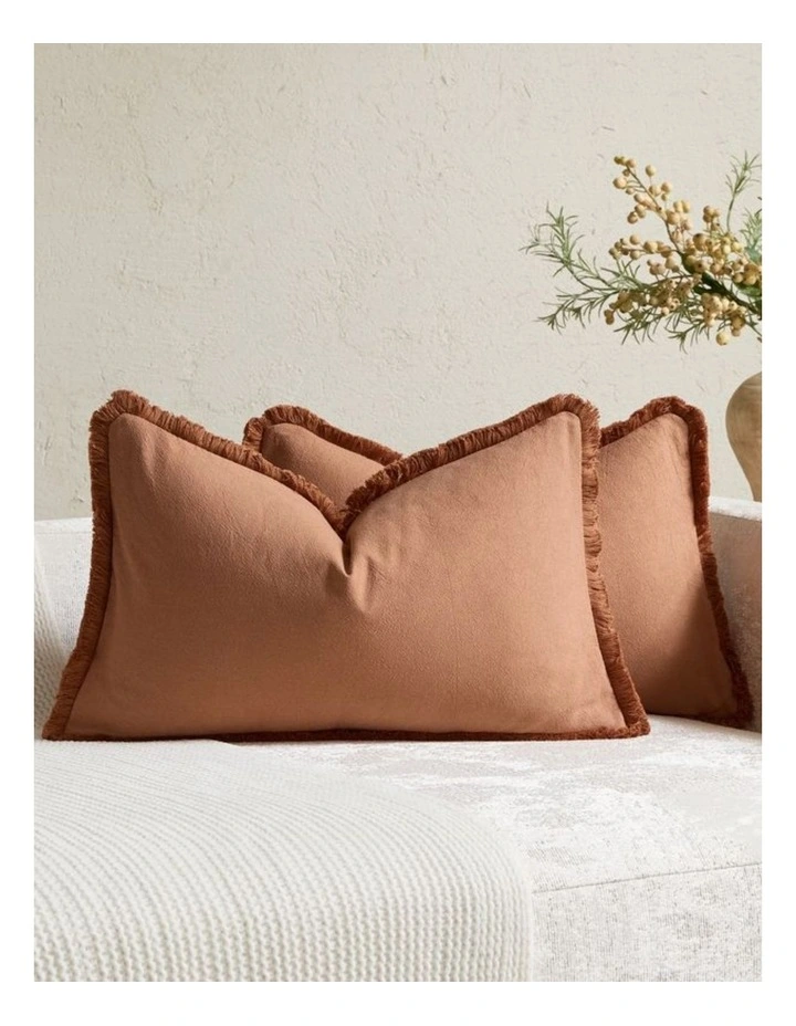 GIOIA CASA Linen-Cotton Cushion Covers with Tassels in Terracotta 2 Pack (30x50cm) image 1