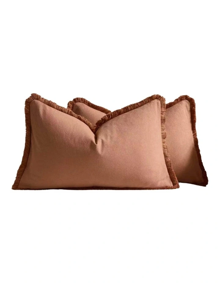 GIOIA CASA Linen-Cotton Cushion Covers with Tassels in Terracotta 2 Pack (30x50cm) image 4