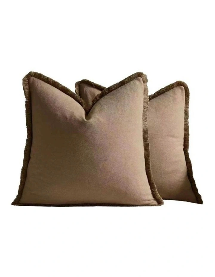 GIOIA CASA Linen-Cotton Cushion Covers with Tassels in Taupe 2 Pack (45x45cm) image 4
