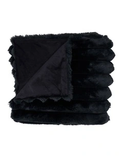 Annabel Trends Ribbed Fur Blanket Throw Home Decor Bedding Black