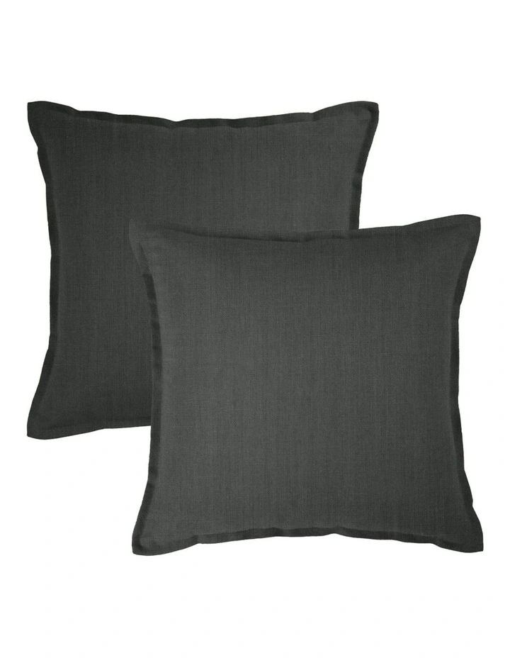 Linen Collection Euro Cushion Cover 2PK 65x65cm Charcoal image 1