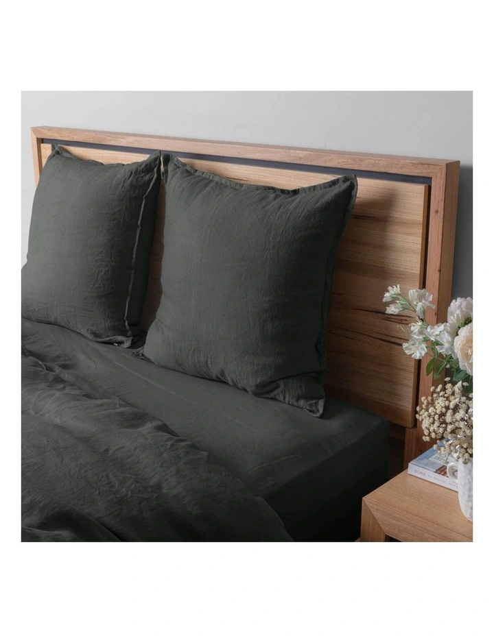 Linen Collection Euro Cushion Cover 2PK 65x65cm Charcoal image 2