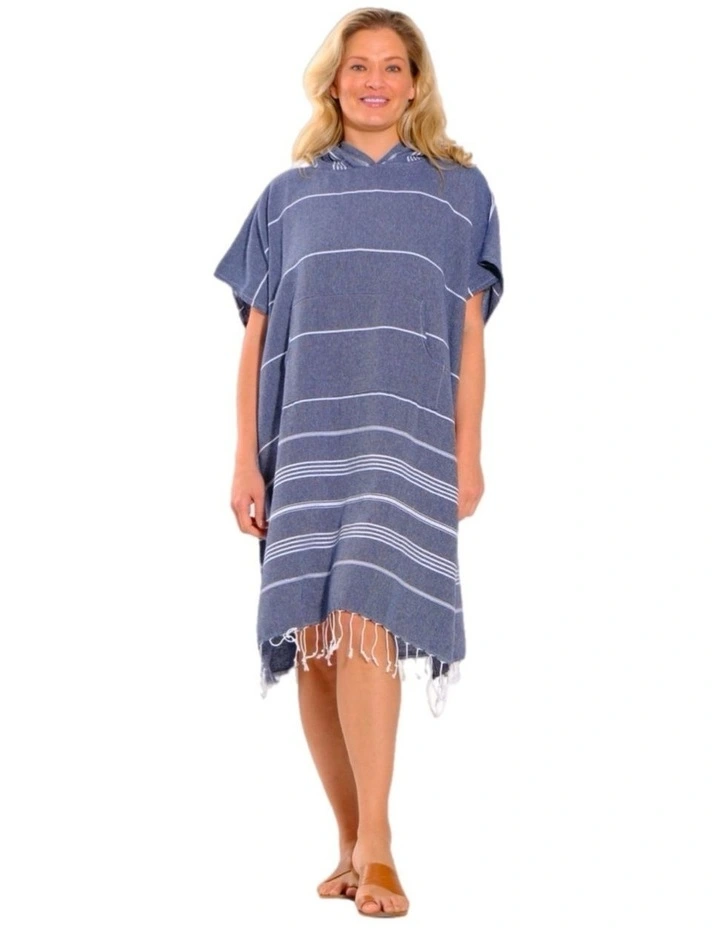 Hooded Beach Towel in Navy Stripes image 3