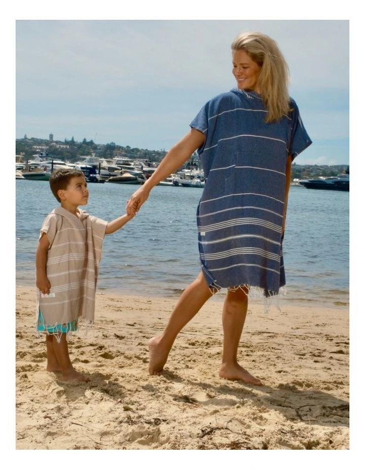 Hooded Beach Towel in Navy Stripes image 7