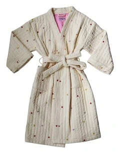 Forget Me Not Embroidered Quilted Robe